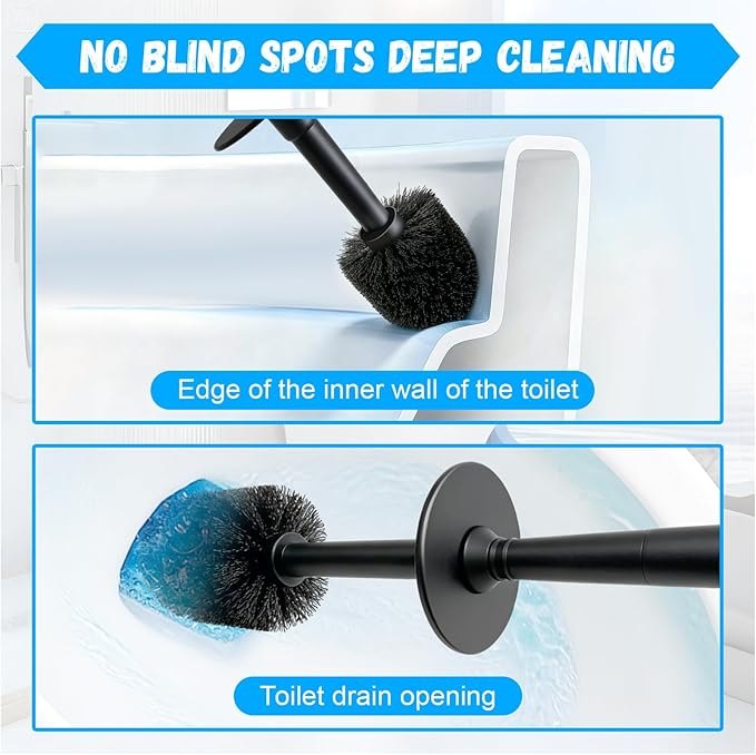 AONEZ Plastic Toilet Brush, Toilet Brush and Holder Set with Long Handle, Covered Holder and Hard Bristles, Toilet Cleaner Brush for Bathroom and Toilet Cleaning