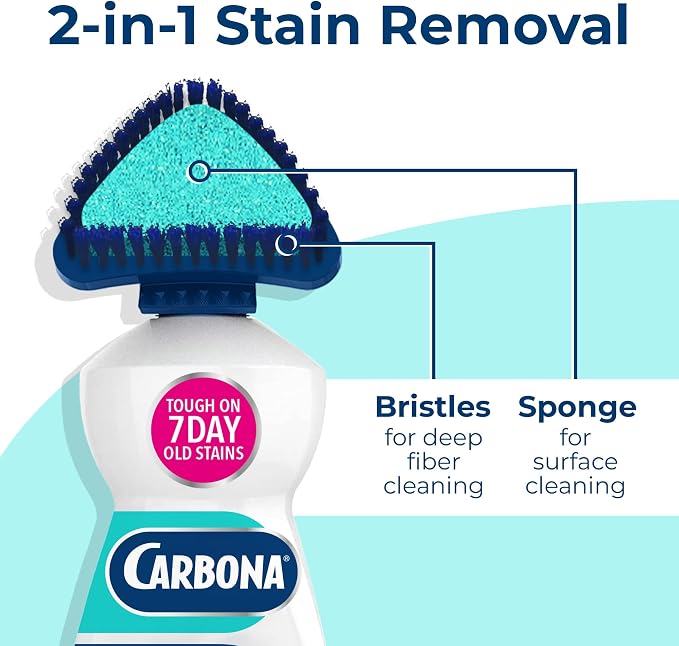 Carbona Oxy Powered Upholstery Cleaner with Brush & Sponge (13.5 Fl Oz), Stain Remover for Couches, Car Seats & Mattresses. Fast Formula, No Residue