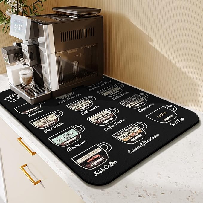 Fun Coffee Mat 23inx15in,Coffee Bar Mat for Countertops,Absorbent Hide Stain Anti-Slip Coffee Bar Accessories Fit Under Coffee Machine Mat,dish Drying Mats for Kitchen
