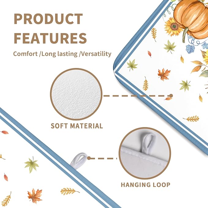 Fall Dish Drying Mat for Kitchen Counter 18 x 24 Inch Colorful Pumpkin Dish Drainer Mat Absorbent Microfiber Autumn Thanksgiving Harvest Dish Rack Pad for Coffee Dining Bar Decor