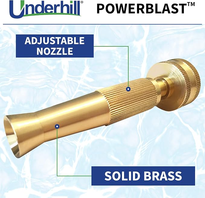 Underhill PowerBlast MultiMax Garden Water Hose Nozzle Adjustable, 7 GPM 80 PSI, 3/4-Inch Thread Inlet, High Pressure Heavy-Duty Brass, GNA-75