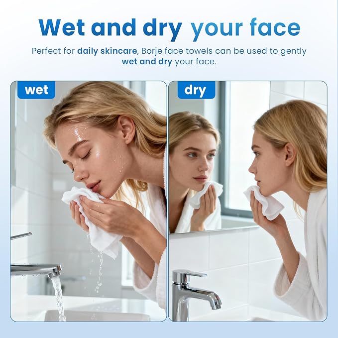 Borje Face Towels XL, Disposable Face Towel 10" x 12", 100 Count (2 Packs of 50), 100% USDA Biobased Facial Towelettes, Ultra Soft & Hygienic Makeup Remover Dry Wipes for Women Cleansing