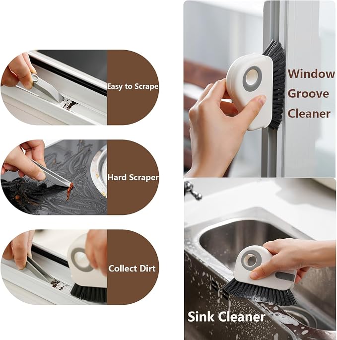 Groove Cleaning Brush 2 in 1 Grout Cleaner Tool Grip Brush Hard Bristle Crevice Cleaning Brush for Sliding Door Track, Window Sill, Window Seal
