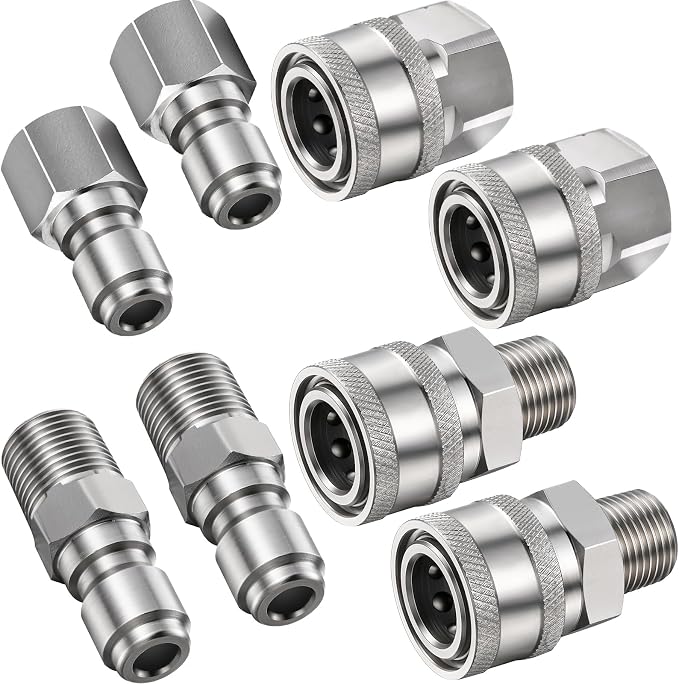 4 Sets NPT 1/4 Inch Pressure Washer Coupler Quick Connect Plug Male Female 1/4 Quick Connect Fittings Pressure Washer Adapters Accessories(Internal Thread, External Thread)