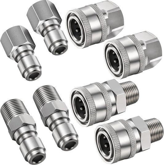 4 Sets NPT 1/4 Inch Pressure Washer Coupler Quick Connect Plug Male Female 1/4 Quick Connect Fittings Pressure Washer Adapters Accessories(Internal Thread, External Thread)