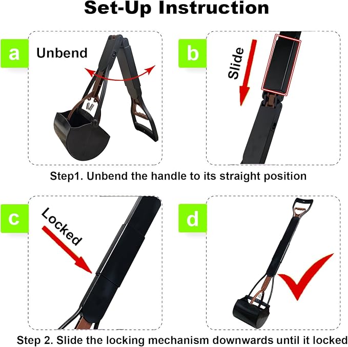 ienjoyed Pooper Scooper, Large Pooper Scooper for Dogs Heavy Duty, Dog Pooper Scooper with Long Handle & High Strength Durable Spring, Foldable Dog Poop Pick Up (32-inch) (Brown(Bottom Seamless))