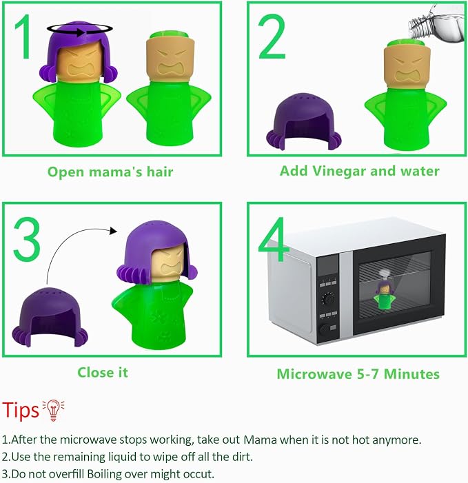 Microwave Cleaner Microwave Angry Mama Oven Cleaner High Temperature Steam Cleaning Equipment Tool Steam Cleans Add Vinegar and Water (Green)