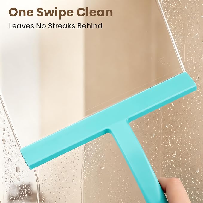 10 Inch Silicone Shower Squeegee for Glass Doors, Streak-Free, Mint Green | No-Squeak Silicone Blade, Ergonomic Round Grip and Built-In Hook for Quick Daily Cleaning of Shower Glass, Tile and Windows