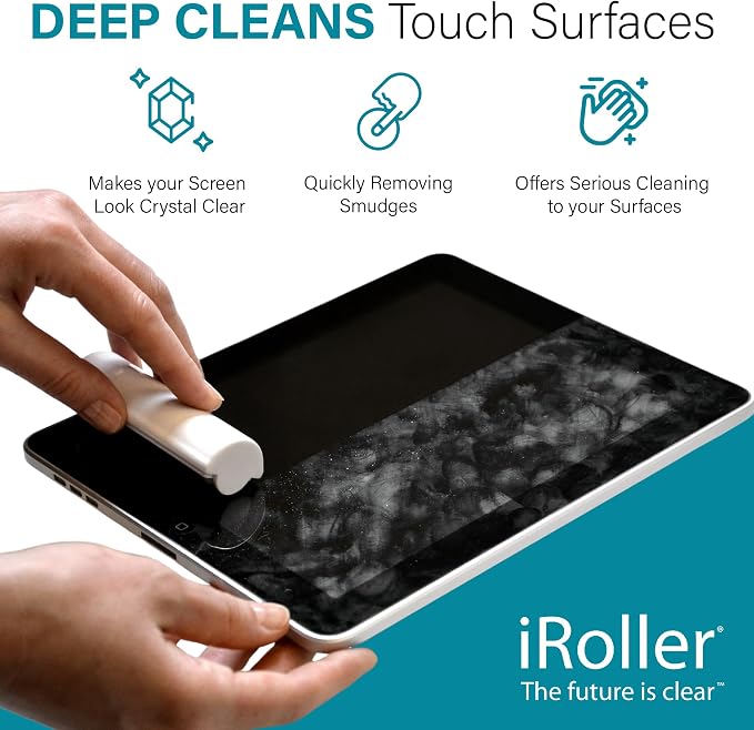 Screen Cleaner by iRoller - Pack of 12 - No Need for Spray or Wipes, Liquid Free - Reusable & Washable -Portable iPad Screen Cleaner for Touchscreen- Ideal for Smartphone, MacBook, Monitor - 3.5"