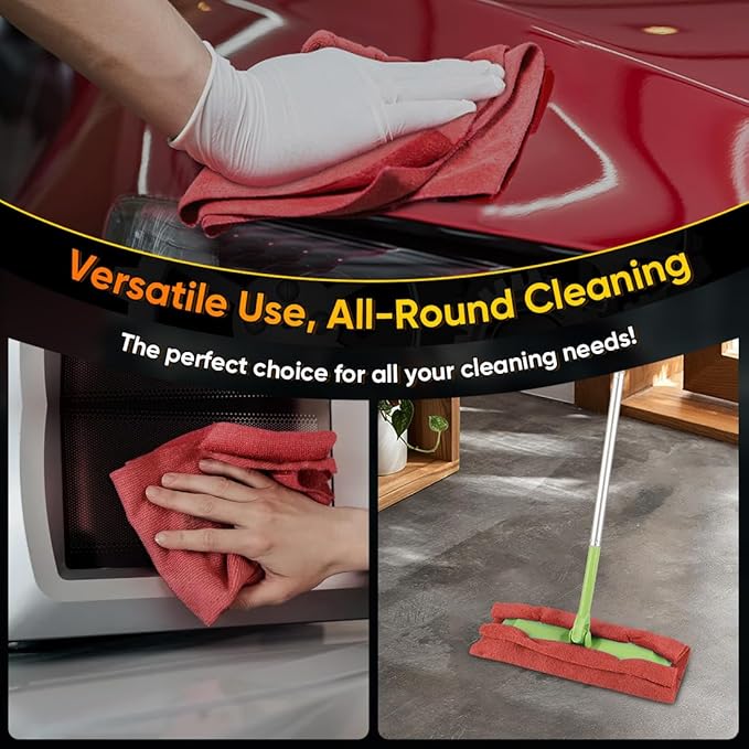 HOMEXCEL Red Microfiber Cleaning Cloths, 200 Pack Microfiber Towels for Cars, Lint Free & Scratch-Free Bulk Cleaning Rags for House, Kitchen, Car and Shop, Absorbent Cleaning Towels 11.5 x 11.5 inch