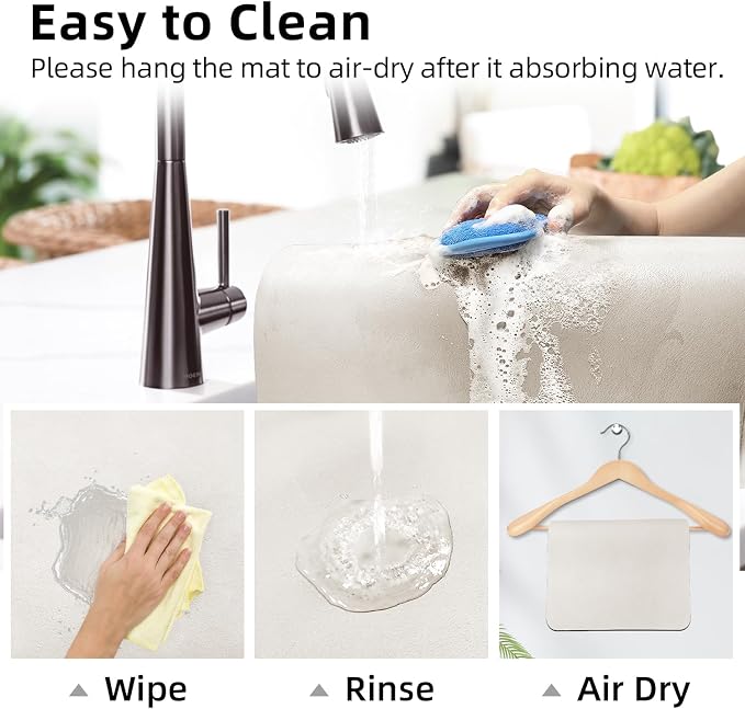 LOPNUR Kitchen Dish Drying Mat, 31.5"x17" Dish Drying Mats for Kitchen Counter, Diatomite Coffee Mat, Super Absorbent Dish Drying Pad, Heat Resistant Mat with Anti-slip Rubber Backed, Cream White