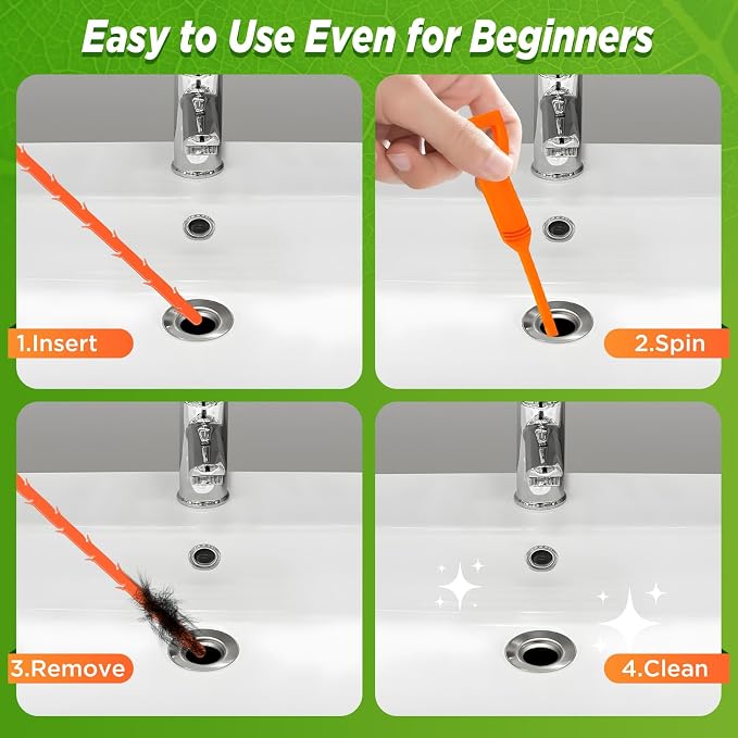 Forlivese 4 Pack 25 Inch Drain Snake,Drain Clog Remover,Sink Snake for Sewer Kitchen Sink Bathroom Tub Toilet Clogged Drains Relief Cleaning Tool