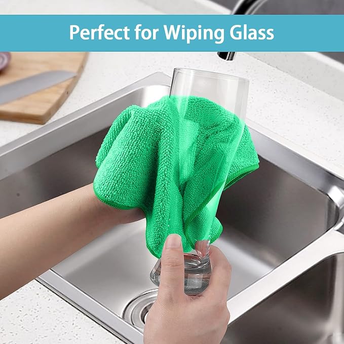 HOMEXCEL 8PK Microfiber Cleaning Cloth, Cleaning Rags for Home, 11.5x11.5in | Reusable, Lint Free, Scratch-Free and Highly Absorbent Towels for Kitchen, Window and Glass, Cars, Green
