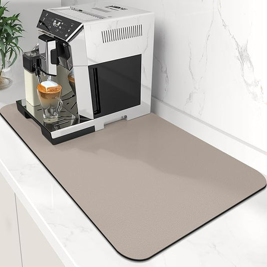WISELIFE Coffee Mat Super Absorbent Dish Drying Mat Coffee Bar Accessories Match with Machine Large Drying Mats for Kitchen Counter 12" W x 19" L, Khaki