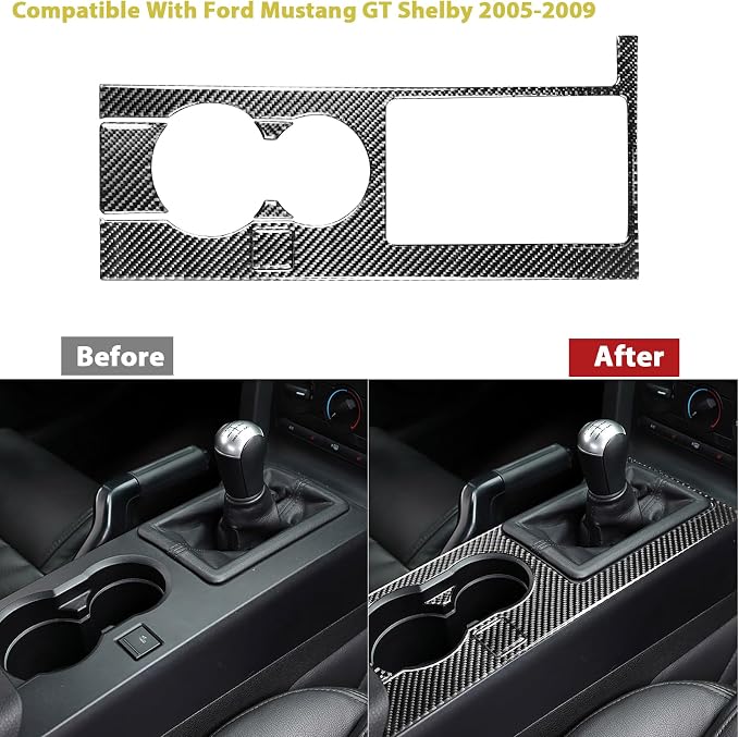 Real Carbon Fiber Trim for Ford Mustang GT Shelby Accessories | for 2005 2006 2007 2008 2009，Gear Shift Box Panel Cover，Thick Overlay Sticker Decal，5PCs