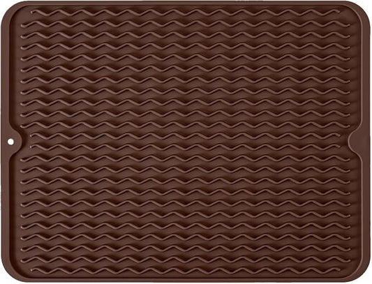 Large 24" x 18" Silicone Dish Drying Mat for Kitchen Counter, Easy clean, Quick Dry, Heat-resistant Dish Drainer Mat for Sink,Refrigerator or Drawer liner (Food Grade Silicone-Coffee)