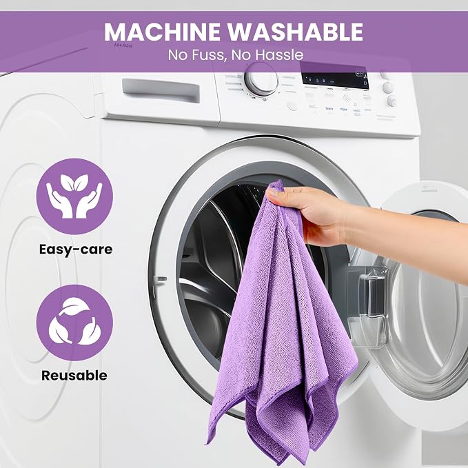 SIFANGKE Microfiber Cleaning Cloth, 12 Pack Purple Cleaning Rags for Housekeeping, Reusable Microfiber Towels for Car, Kitchen, Bathroom and Household Cleaning Supplies, 11.8"X11.8"