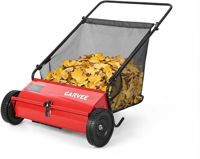Push Lawn Sweeper 26Inch-Heavy Duty Walk Behind Leaf Collector and Yard Sweeper for Outdoor,Patio,Driveway,Garden Grass Sweepers,4 High Speed Spinning Brush,7 Cu. ft. Hopper Capacity | Yard Sweeper for Outdoor,Patio,Driveway,Garden Grass Sweepers,4 Hig...