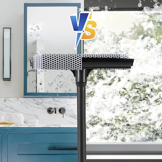 Window Squeegee, 2-in-1 Window Cleaner, Window Washing Kit, Multi-Use Car Windshield Cleaning Tool with Long Handle for Glass,Shower,Outdoor Window Cleaning (15.9")