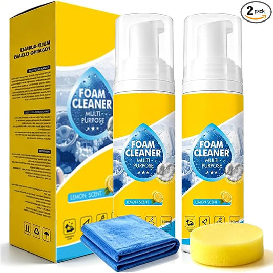 4-in-1 Multi-Enzyme Foam Cleaner, All Purpose Foaming Deep Cleaner for Car Interior, Kitchen, Bathroom And Sofa Upholstery, 5oz Cleaning Kit with Sponge & Towels(2PCS)