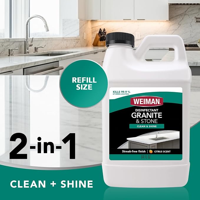 Weiman Disinfecting Granite Cleaner & Polish Value Pack - (1) 24 oz Spray Bottle, (1) 64 oz Refill