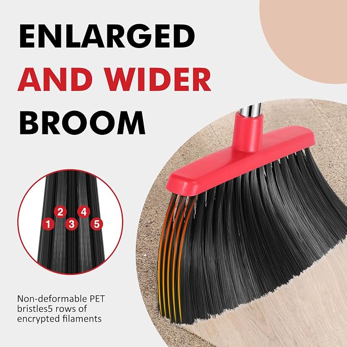 Heavy Duty Broom, 55 Inch Long Handle Outdoor Large Angle Brooms, Commercial Broom for Sweeping Indoor, for Home Garage Kitchen Office Courtyard Lobby Patio Lawn Concrete