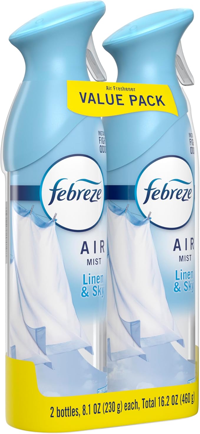 Febreze Air Mist, Air Freshener Spray, Odor Fighting Room Spray, Deodorizer for Home Bathroom Kitchen Office Apartment Dorm Room Classroom, Linen & Sky Scent, 8.1oz (Pack of 2)