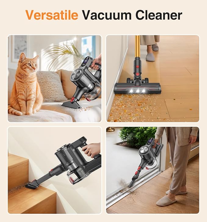 Natrogix Cordless Vacuum Cleaner, Stick Vacuum Cordless Lightweight, 45Mins Runtime, 3 Suction Modes, Smart Display, Wall-Mounted Charging, Vacuum Cleaners for Home Pet Hair, Carpet, Hardwood Floor