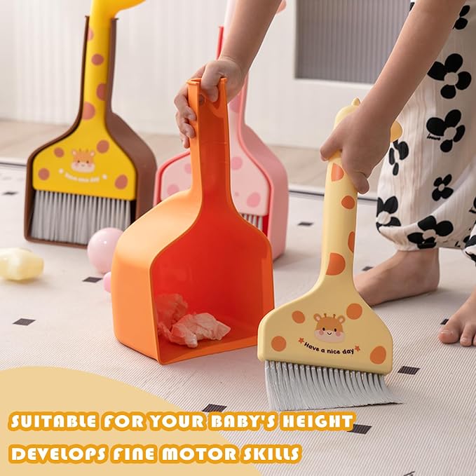 Mini Broom and Dustpan Set Cartoon Small Broom with Dustpan Combo Set Cute Cleaning Kit for Home Office Floor (Brown)