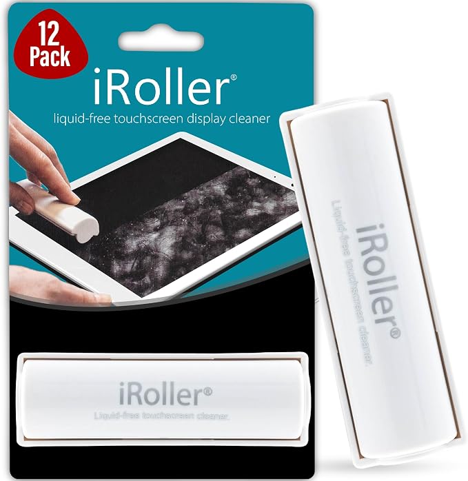 Screen Cleaner by iRoller - Pack of 12 - No Need for Spray or Wipes, Liquid Free - Reusable & Washable -Portable iPad Screen Cleaner for Touchscreen- Ideal for Smartphone, MacBook, Monitor - 3.5"