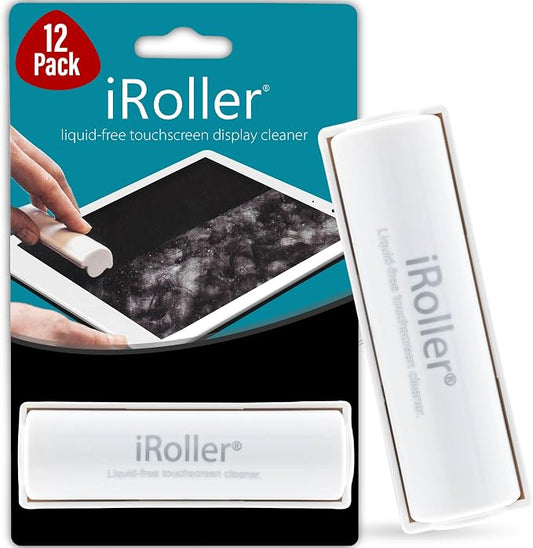 Screen Cleaner by iRoller - Pack of 12 - No Need for Spray or Wipes, Liquid Free - Reusable & Washable -Portable iPad Screen Cleaner for Touchscreen- Ideal for Smartphone, MacBook, Monitor - 3.5"