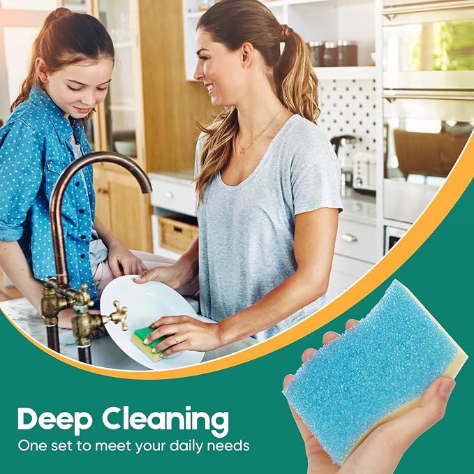 LAUNDRYLUX Scrub Sponge, 4 Pack Dual-Sided Temperature-Responsive Scrubber - Non-Scratch - Multipurpose Dish Sponges for Kitchens, Bathrooms, and Outdoor Use - S Shape