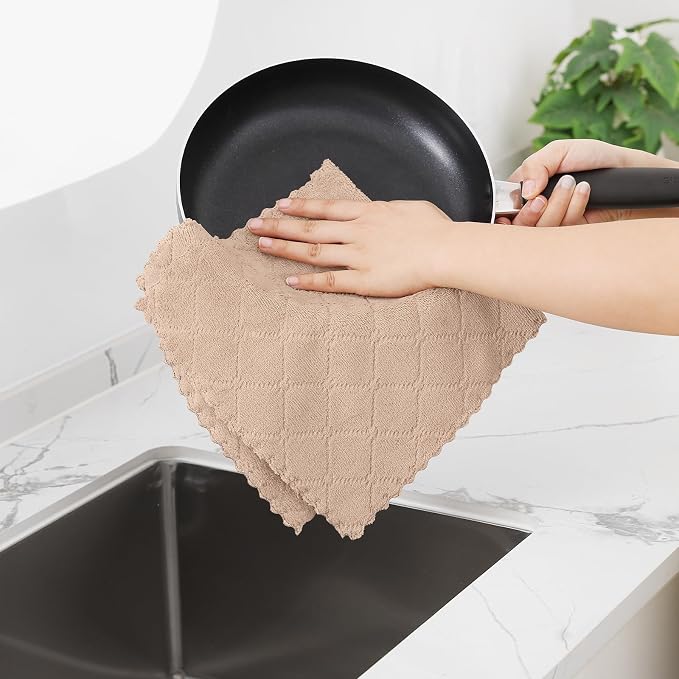 Homaxy 12 Pack Dish Towels for Kitchen (10 x 20 Inches, Tan), Super Soft and Absorbent Coral Velvet Dish Cloths for Washing Dishes, Nonstick Oil Fast Drying Microfiber Cleaning Cloth