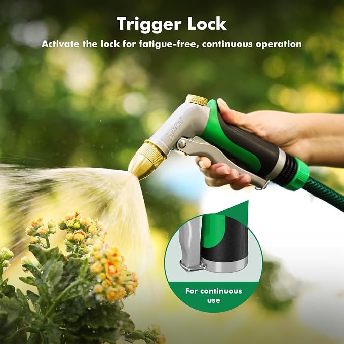 RESTMO Metal Water Hose Nozzle, High Pressure Garden Sprayer, Green | Adjustable Brass Head for 4 Spray Patterns, Heavy Duty Garden Water Sprayer for Outdoor Lawn & Plant & Car
