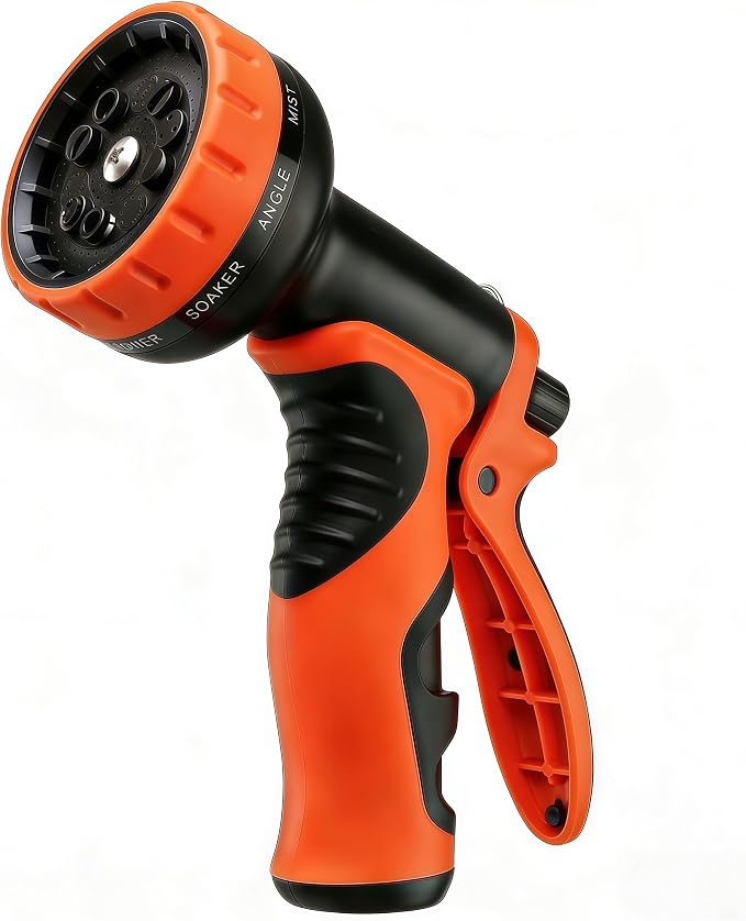 Garden Hose Nozzle with 10 Spray Patterns – High Pressure Water Sprayer for Car Washing, Pet Bathing & Lawn Care with Lock Feature & Comfort Grip – Fits All 3/4" Standard Hoses Thread