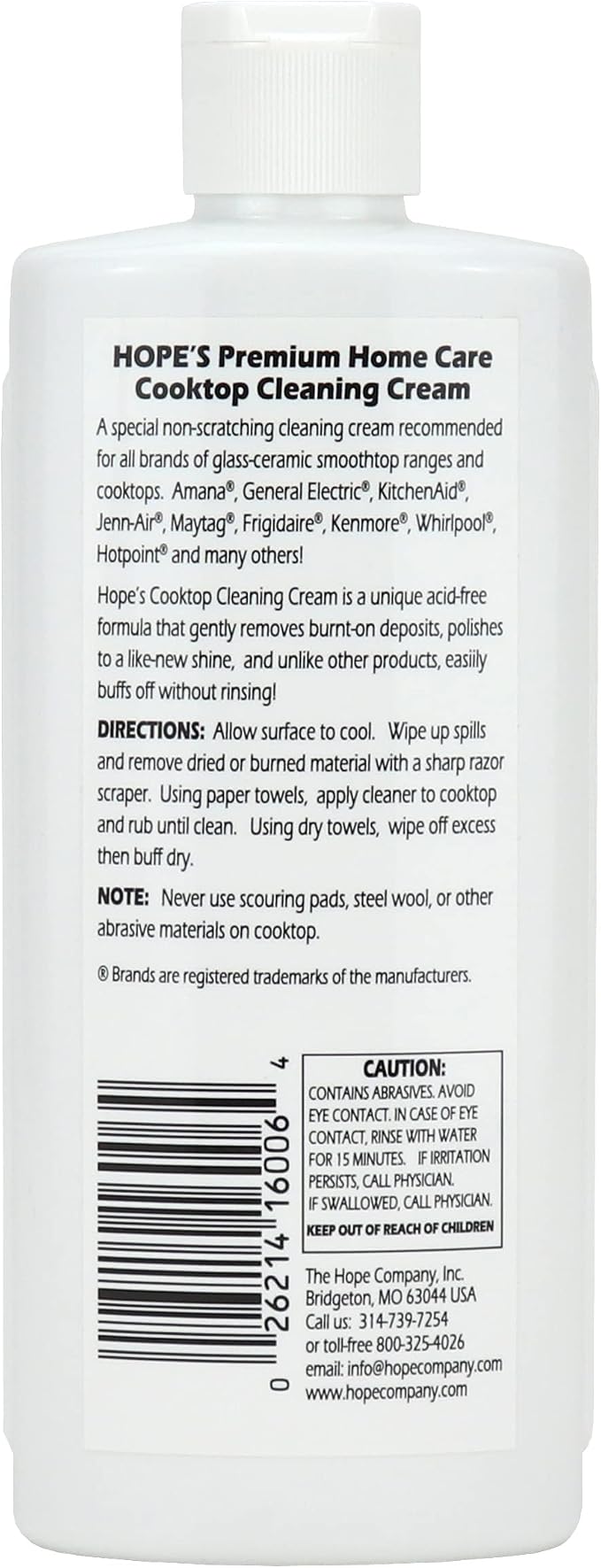 HOPE'S Cooktop Cleaning Cream, Fast Acting, No-Rinse Cooktop Cleaner for Glass Top Stoves, Polishes and Removes Burnt-on Stains Easily on Glass Ceramic Cooktops, 8 Fl Oz, Pack of 12