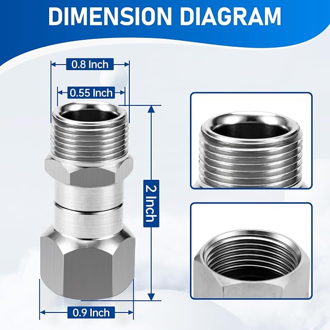 AURORA CAR Pressure Washer Swivel Fittings, M22 14mm Thread 5000 PSI, 2 Pcs | M22 14mm Male to Female Swivel Joint, Stainless Steel 360 Degree Connector for Pressure Washer Gun & Hose