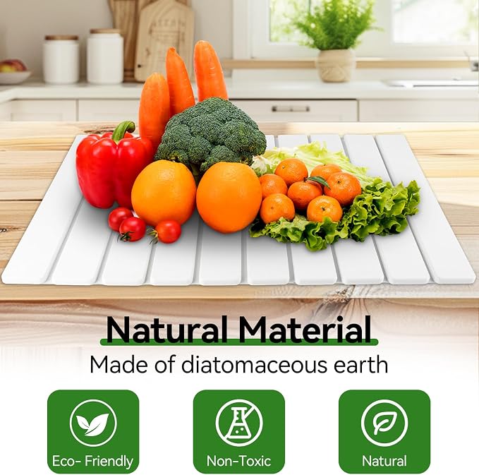 Large Stone Drying Mat for Kitchen Counter, 24"x16" Collapsible Diatomaceous Earth Drying Mat, Instant Absorbent Dish Drying Pad, Stone Drying Rack Space Saver Drying Board for Kitchen Sink, White