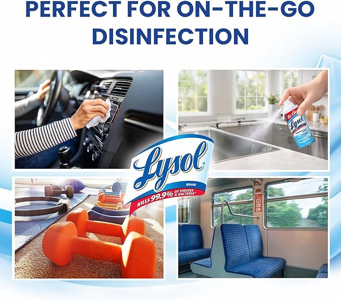 Lysol To Go Bundle - 1.5 Ounce Crisp Linen Disinfectant Spray and Lemon Lime Disinfecting Wipes Flat Pack