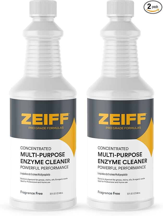 Zeiff Pro-Grade Multi-Purpose Probiotic Enzyme Cleaner - Powerful Cleaning & Odor Eliminating Formula For Professional & Home Surfaces - 32 Ounce - Fragrance Free, 2 Pack