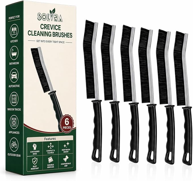 Crevice Cleaning Brush Set – 6Pcs Hard Bristle Cleaning Tools for Grout, Tile Floors, Gaps & Narrow Spaces – Small Grout Scrub Brush for Cleaning Bathroom, Shower, Window Tracks, Kitchen