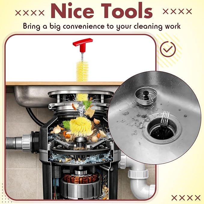 Garbage Disposal Cleaner Sink and Drain Brush Universal Garbage Disposal Cleaner 12'' Long Brush for Kitchen Waste Food(Yellow)