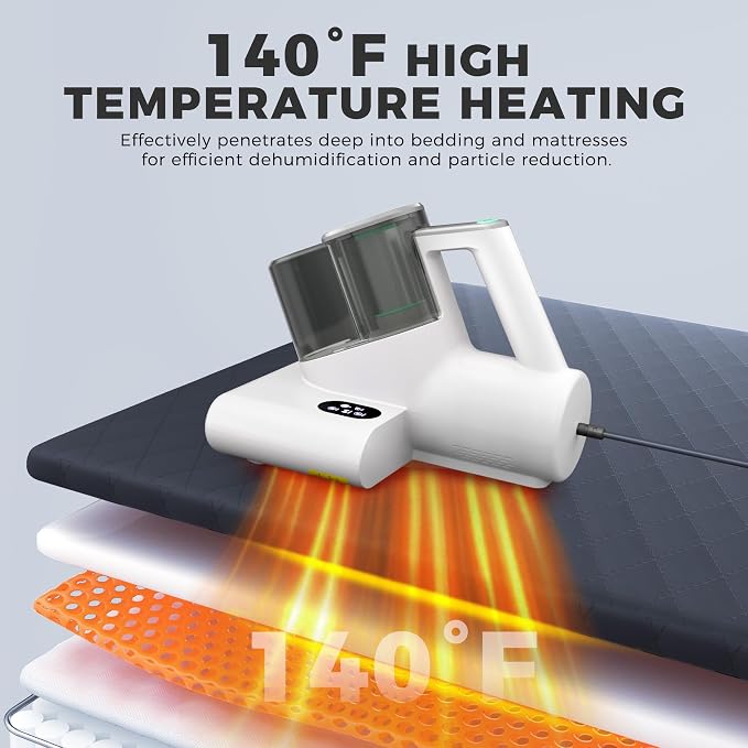 HAUSHOF Mattress Vacuum Cleaner, 16 Kpa Bed Vacuum Cleaner | 275nm UV-C Light, 140°F Heat, Ultrasonic, HEPA Filter, Dual Dust Cups, Versatile Handheld Vacuums for Bed, Sofa, Couch