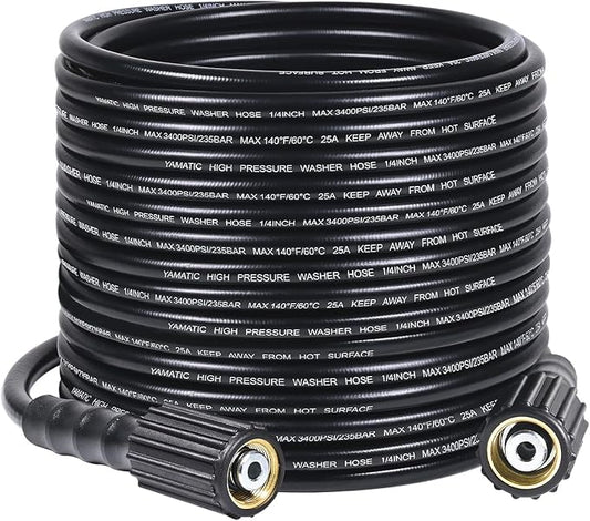 YAMATIC Pressure Washer Hose 50FT x 1/4", 3400 PSI Kink Resistant OEM-Quality Upgrade Power Washer Replacement/Extension with M22-14mm Brass Fittings for Ryobi, Troy Bilt, Greenworks, CRAFTSMAN