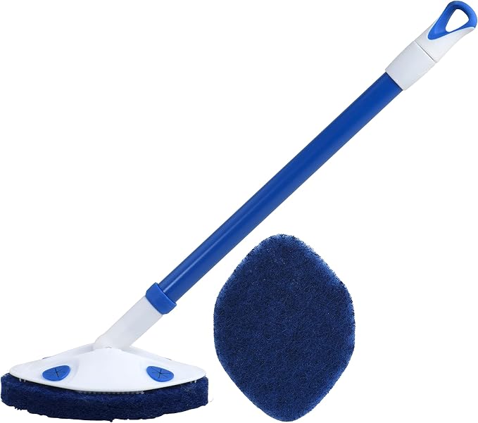CLOROX Extendable Tub and Tile Scrubber (Pack of 2) with Extra Pad - Plastic Head, Blue, Tile Surface