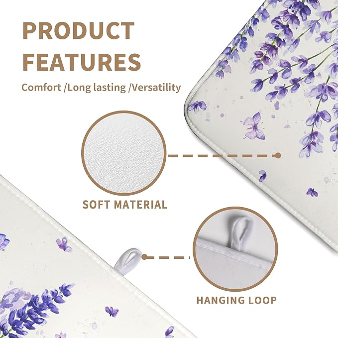 Purple Lavender Dish Drying Mat for Kitchen Counter Spring Summer Flower Floral Dishes Drainer Mats Absorbent Microfiber Dish Drying Pad Washable Dish Draining Mat Extra Large 18x24 Inch