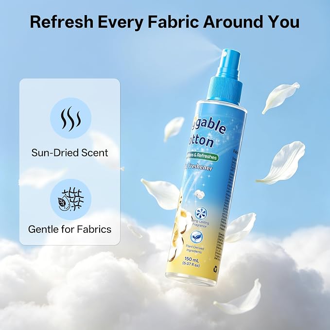 Odor Eliminator Fabric Freshener Spray, Clean Scent, 5.07 fl oz | Multi-Use Fabric Refresher Deodorizer, Long Lasting Fragrance for Clothes, Carpet, Couch, Mattress, Pillow, Curtain & Travel