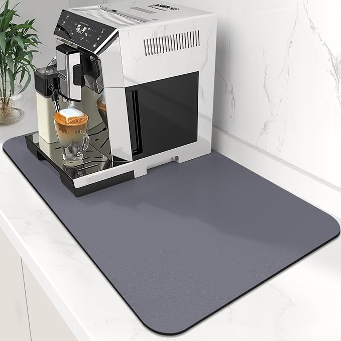 WISELIFE Coffee Mat Super Absorbent Dish Drying Mat Coffee Bar Accessories Large Drying Mats for Kitchen Counter 12" W x 19" L, Grey