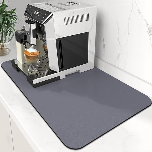WISELIFE Coffee Mat Super Absorbent Dish Drying Mat Coffee Bar Accessories Large Drying Mats for Kitchen Counter 12" W x 19" L, Grey