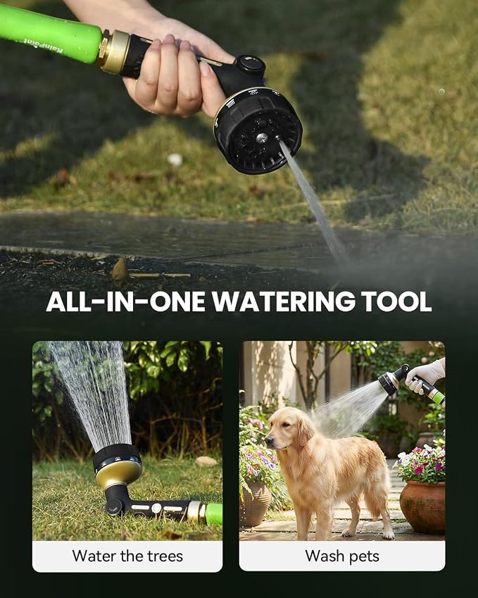 RAINPOINT Garden Hose Nozzle Heavy Duty - 100% Metal Thumb Control Spray Nozzles for Garden Hose High Pressure, 10 Patterns Water Hose Nozzle for Car Wash, Watering Lawn and Pets, Black